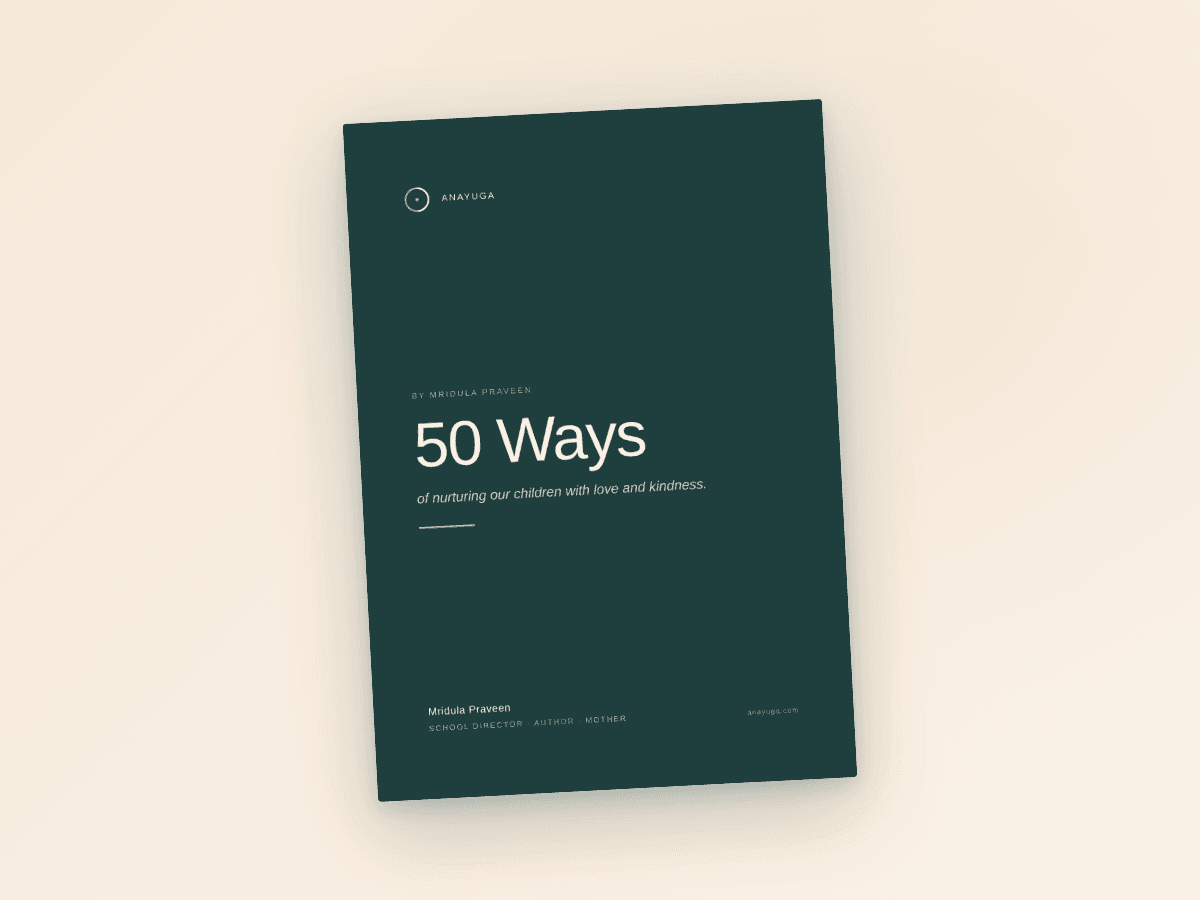 Anayuga 50 Ways book cover, an editorial cream and teal paperback by Mridula Praveen