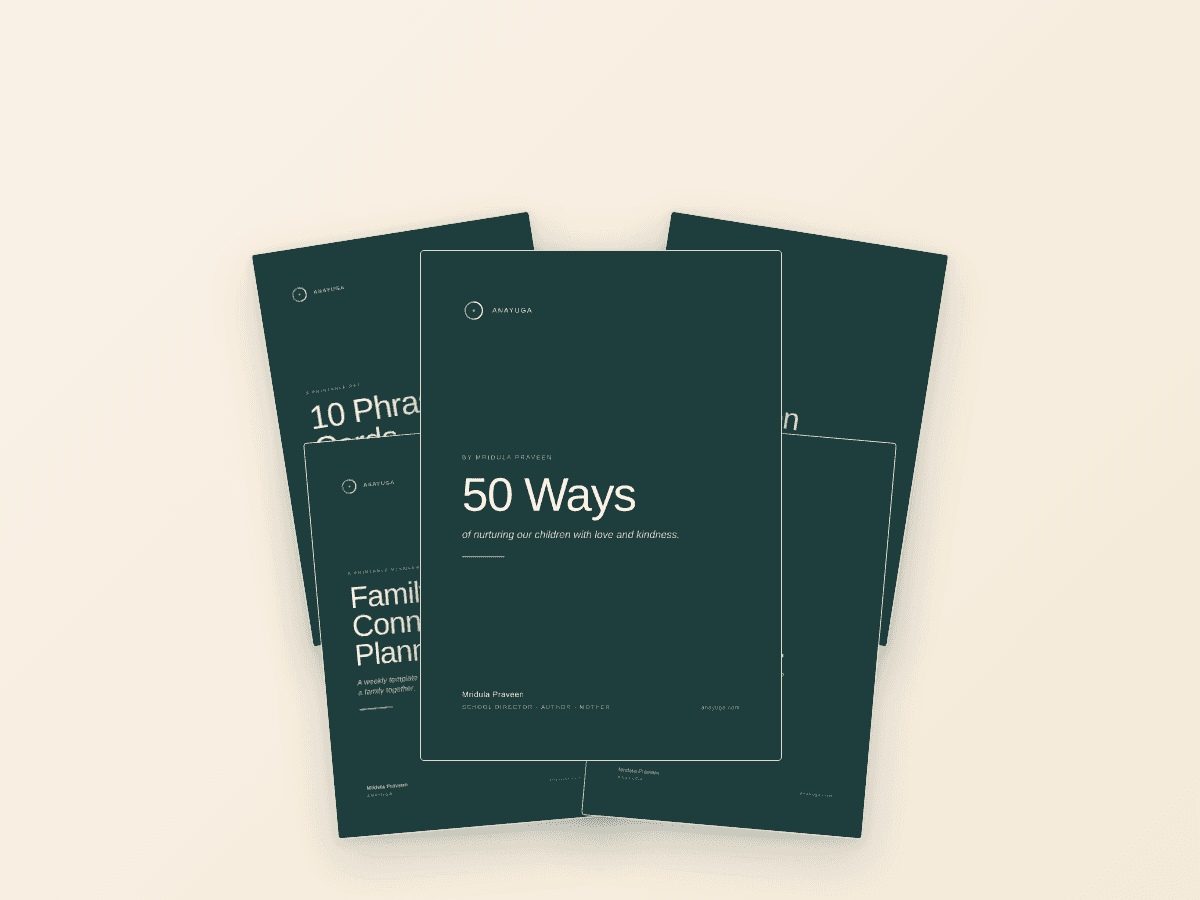The Anayuga Complete Bundle, the 50 Ways book and four printable parenting resources stacked together